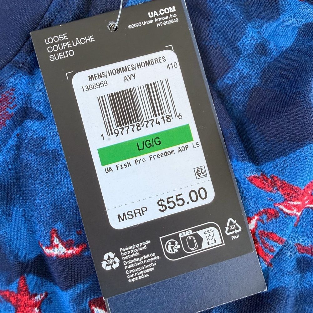 NWT Under Armour Mens Fish Pro Freedom AOP Long Sleeve T-Shirt Midnight Size L - Picture 8 of 16